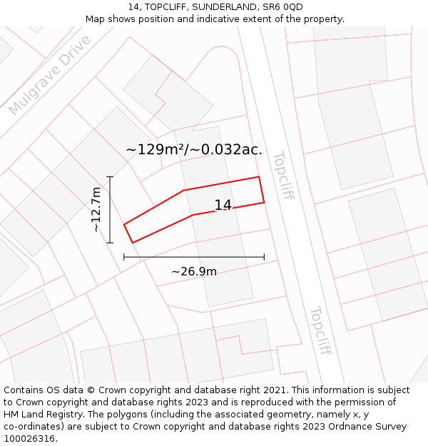 14, TOPCLIFF, SUNDERLAND, SR6 0QD: Plot and title map