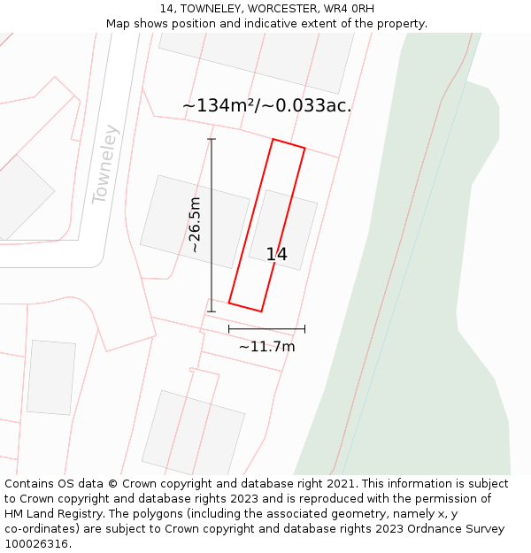 14, TOWNELEY, WORCESTER, WR4 0RH: Plot and title map