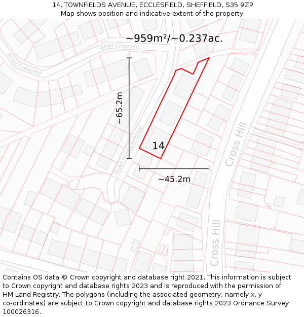 14, TOWNFIELDS AVENUE, ECCLESFIELD, SHEFFIELD, S35 9ZP: Plot and title map
