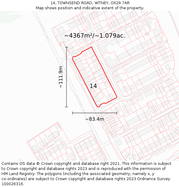 14, TOWNSEND ROAD, WITNEY, OX29 7AR: Plot and title map