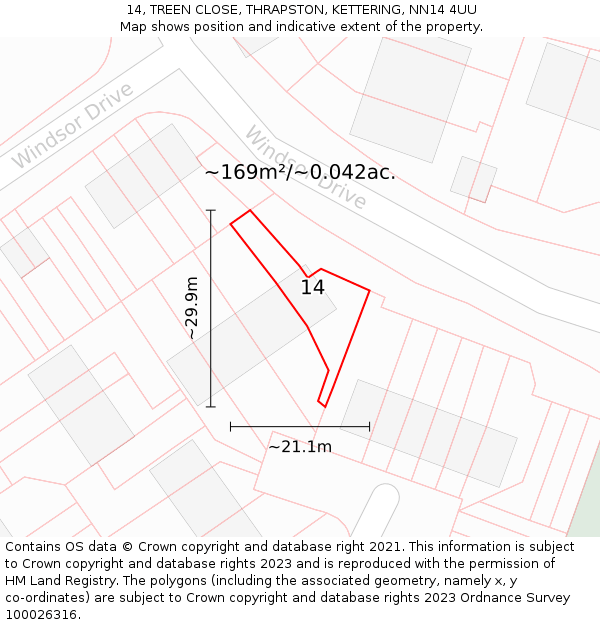 14, TREEN CLOSE, THRAPSTON, KETTERING, NN14 4UU: Plot and title map