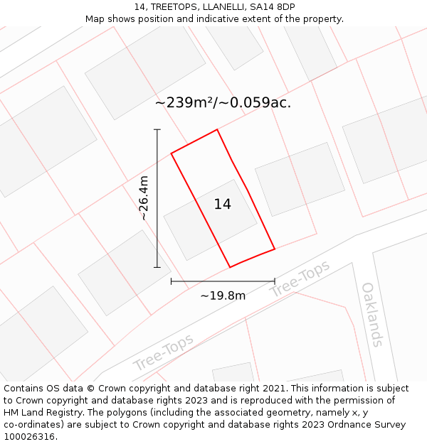14, TREETOPS, LLANELLI, SA14 8DP: Plot and title map