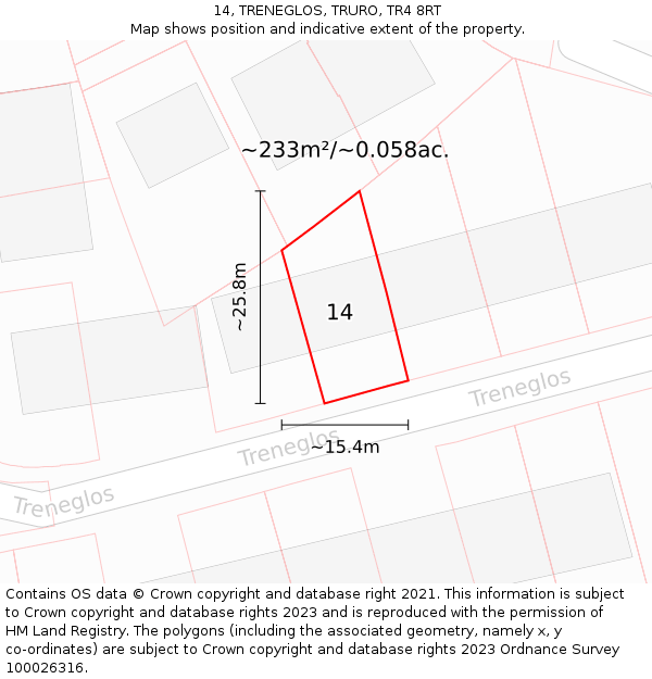 14, TRENEGLOS, TRURO, TR4 8RT: Plot and title map