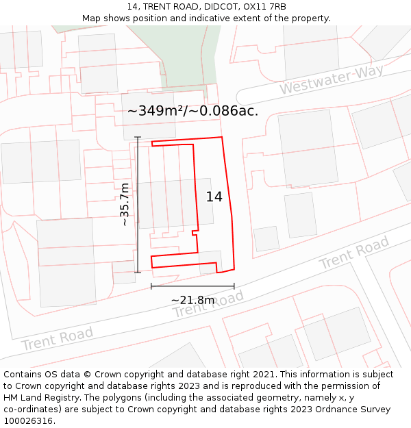 14, TRENT ROAD, DIDCOT, OX11 7RB: Plot and title map