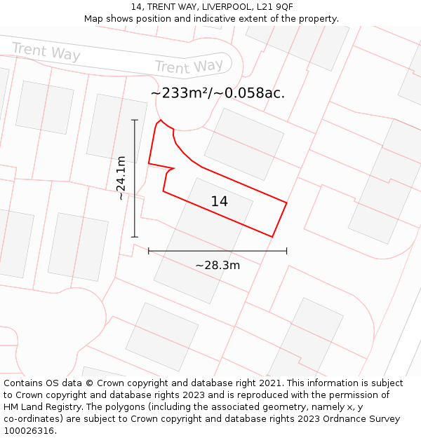 14, TRENT WAY, LIVERPOOL, L21 9QF: Plot and title map