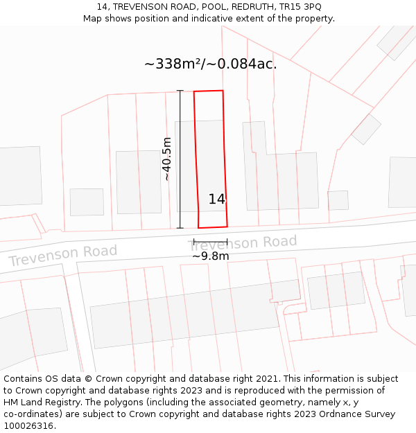 14, TREVENSON ROAD, POOL, REDRUTH, TR15 3PQ: Plot and title map