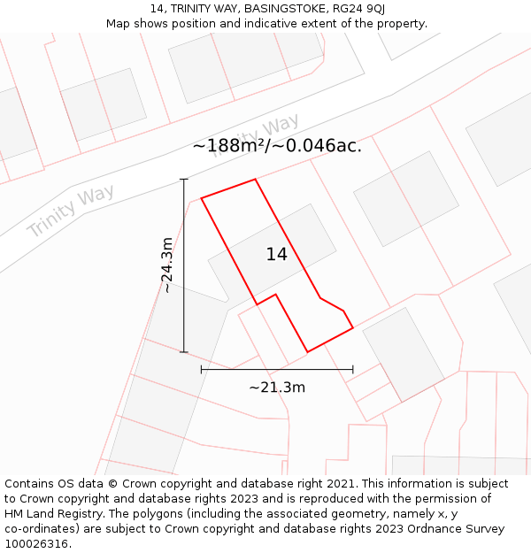 14, TRINITY WAY, BASINGSTOKE, RG24 9QJ: Plot and title map
