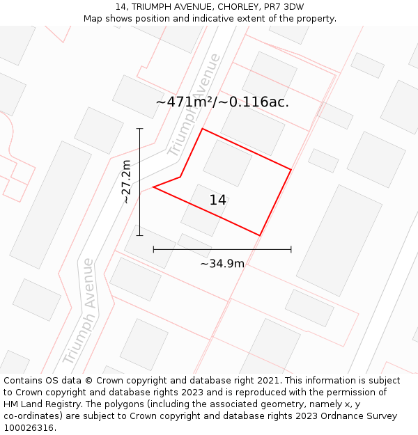 14, TRIUMPH AVENUE, CHORLEY, PR7 3DW: Plot and title map