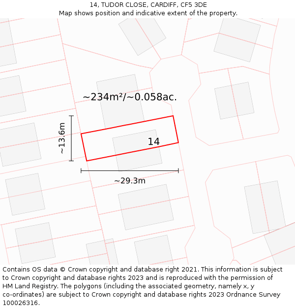 14, TUDOR CLOSE, CARDIFF, CF5 3DE: Plot and title map
