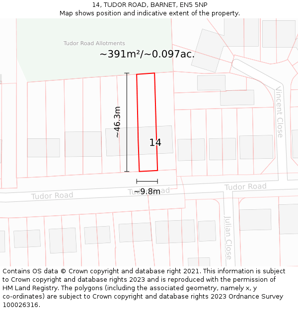 14, TUDOR ROAD, BARNET, EN5 5NP: Plot and title map
