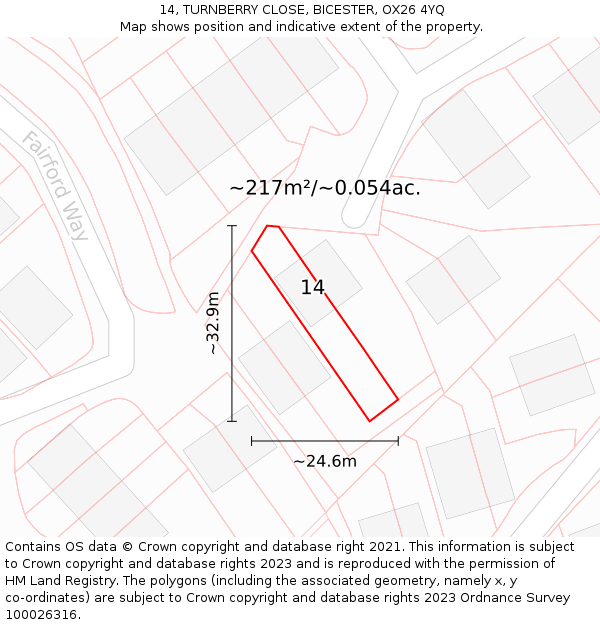14, TURNBERRY CLOSE, BICESTER, OX26 4YQ: Plot and title map