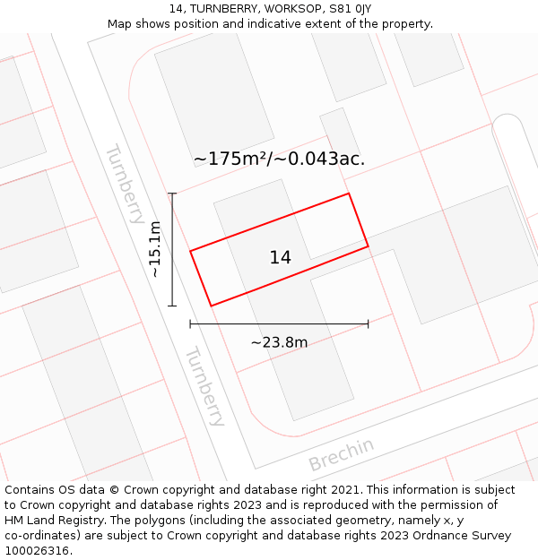 14, TURNBERRY, WORKSOP, S81 0JY: Plot and title map