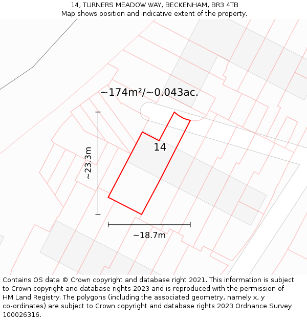 14, TURNERS MEADOW WAY, BECKENHAM, BR3 4TB: Plot and title map