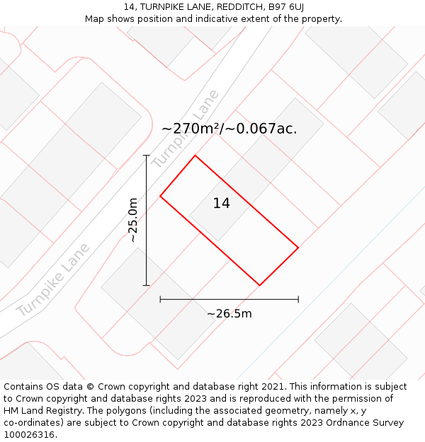14, TURNPIKE LANE, REDDITCH, B97 6UJ: Plot and title map