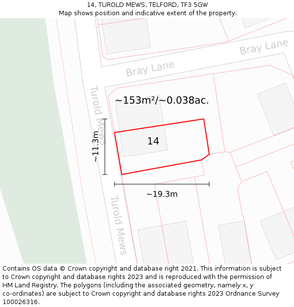 14, TUROLD MEWS, TELFORD, TF3 5GW: Plot and title map