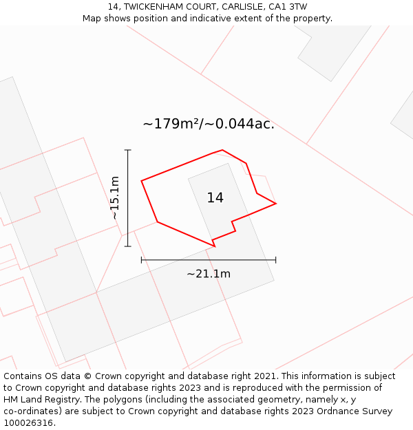 14, TWICKENHAM COURT, CARLISLE, CA1 3TW: Plot and title map