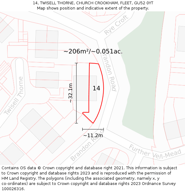 14, TWISELL THORNE, CHURCH CROOKHAM, FLEET, GU52 0YT: Plot and title map
