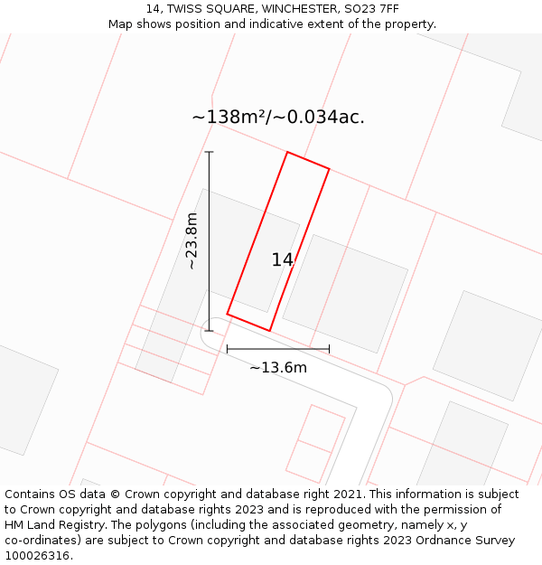 14, TWISS SQUARE, WINCHESTER, SO23 7FF: Plot and title map