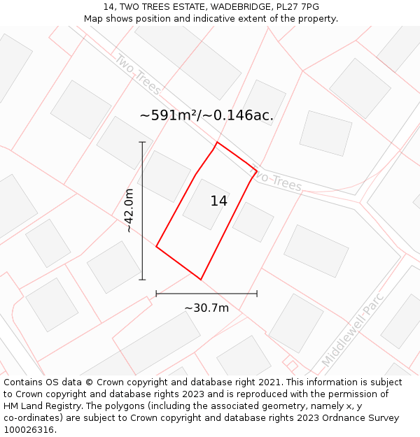 14, TWO TREES ESTATE, WADEBRIDGE, PL27 7PG: Plot and title map