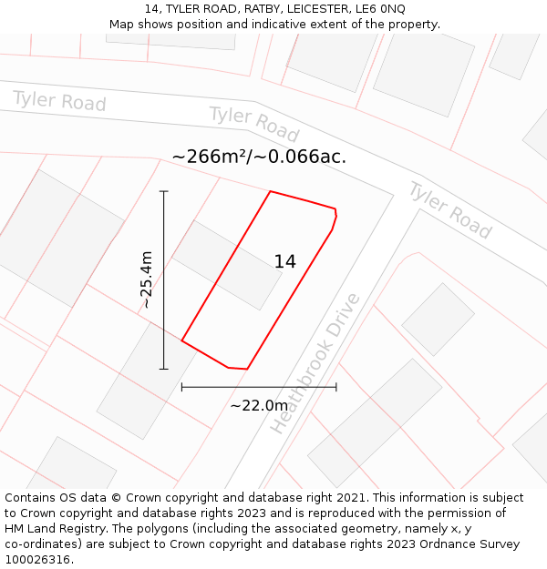 14, TYLER ROAD, RATBY, LEICESTER, LE6 0NQ: Plot and title map