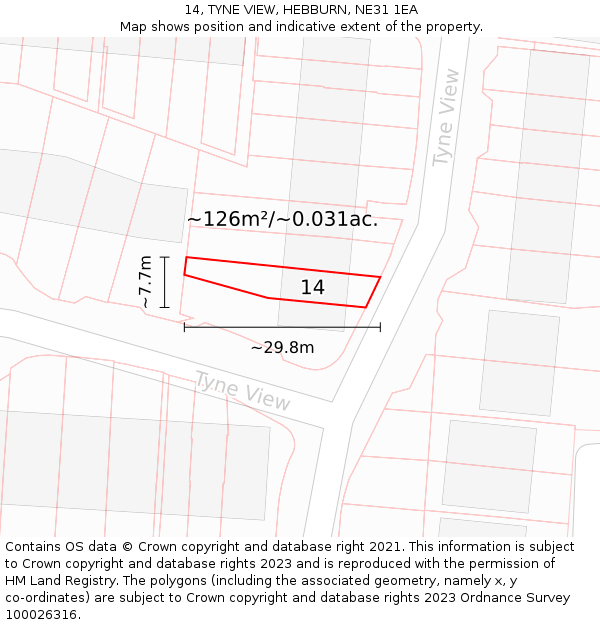 14, TYNE VIEW, HEBBURN, NE31 1EA: Plot and title map