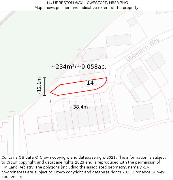 14, UBBESTON WAY, LOWESTOFT, NR33 7HG: Plot and title map