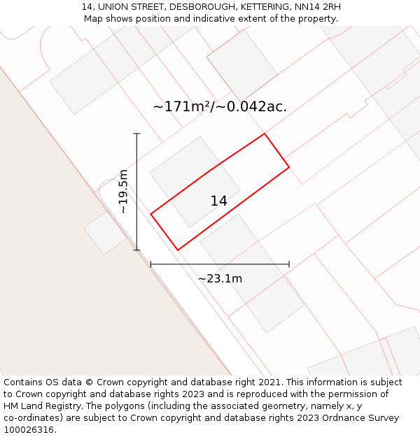 14, UNION STREET, DESBOROUGH, KETTERING, NN14 2RH: Plot and title map