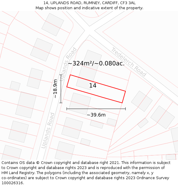 14, UPLANDS ROAD, RUMNEY, CARDIFF, CF3 3AL: Plot and title map