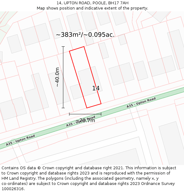 14, UPTON ROAD, POOLE, BH17 7AH: Plot and title map