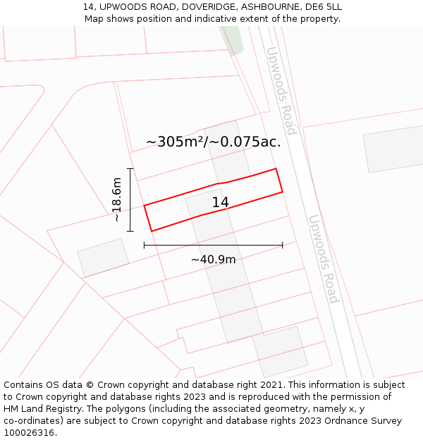 14, UPWOODS ROAD, DOVERIDGE, ASHBOURNE, DE6 5LL: Plot and title map