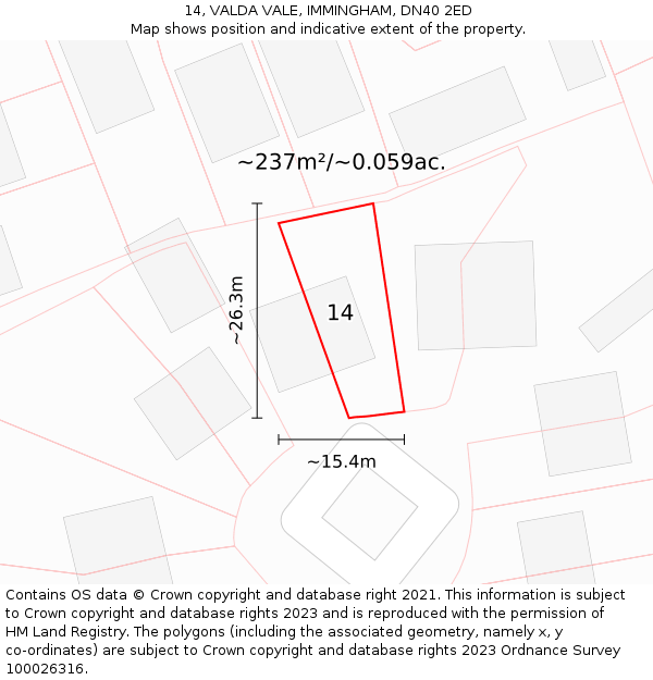 14, VALDA VALE, IMMINGHAM, DN40 2ED: Plot and title map