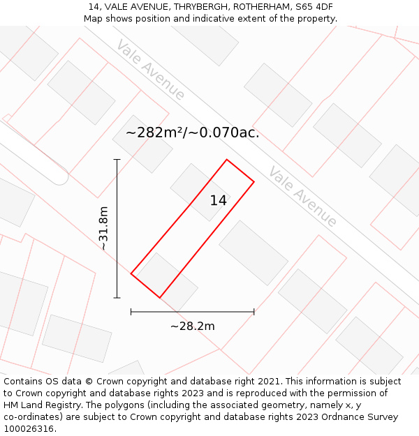 14, VALE AVENUE, THRYBERGH, ROTHERHAM, S65 4DF: Plot and title map