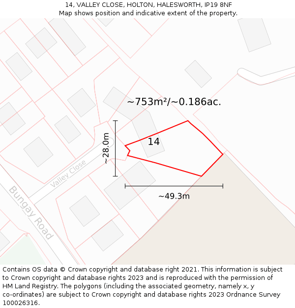 14, VALLEY CLOSE, HOLTON, HALESWORTH, IP19 8NF: Plot and title map