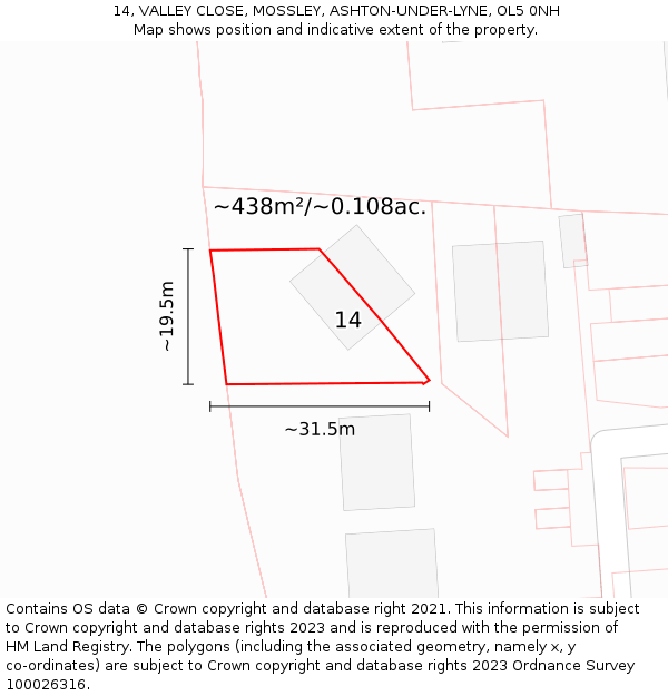 14, VALLEY CLOSE, MOSSLEY, ASHTON-UNDER-LYNE, OL5 0NH: Plot and title map