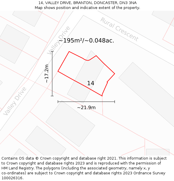 14, VALLEY DRIVE, BRANTON, DONCASTER, DN3 3NA: Plot and title map
