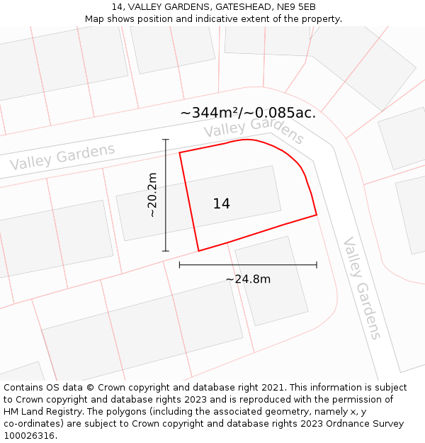 14, VALLEY GARDENS, GATESHEAD, NE9 5EB: Plot and title map