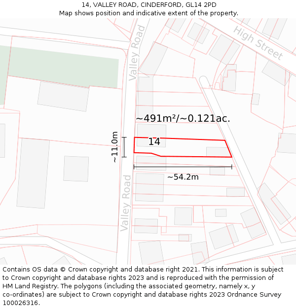 14, VALLEY ROAD, CINDERFORD, GL14 2PD: Plot and title map