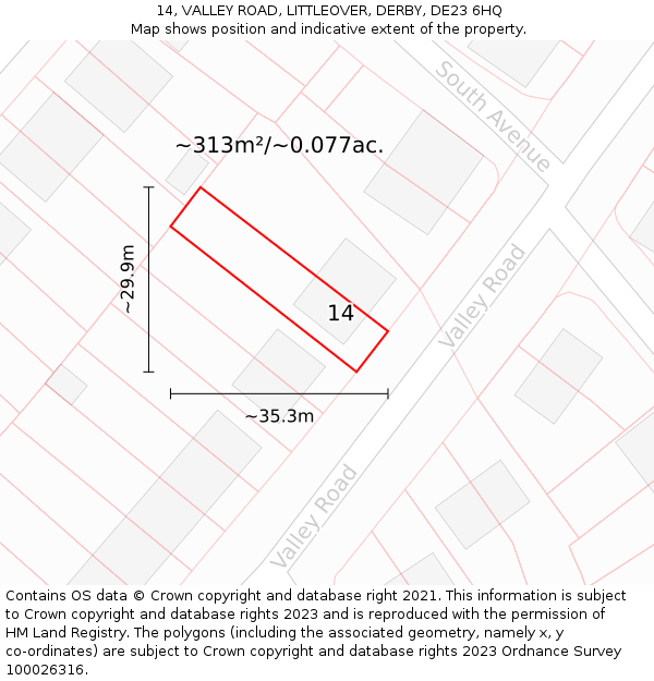 14, VALLEY ROAD, LITTLEOVER, DERBY, DE23 6HQ: Plot and title map