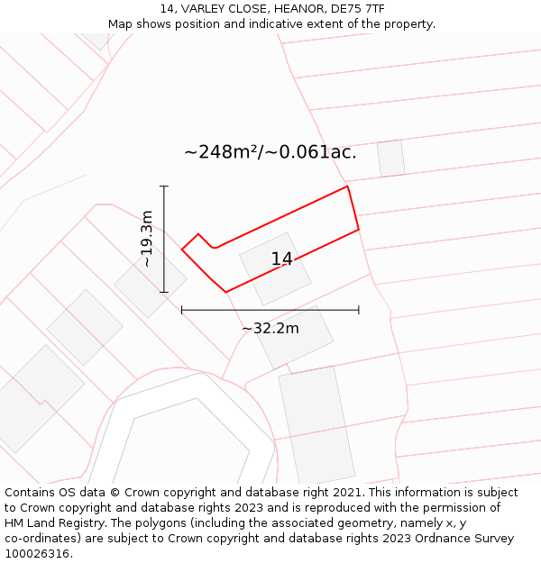 14, VARLEY CLOSE, HEANOR, DE75 7TF: Plot and title map