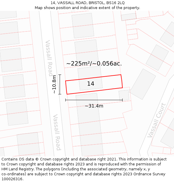 14, VASSALL ROAD, BRISTOL, BS16 2LQ: Plot and title map