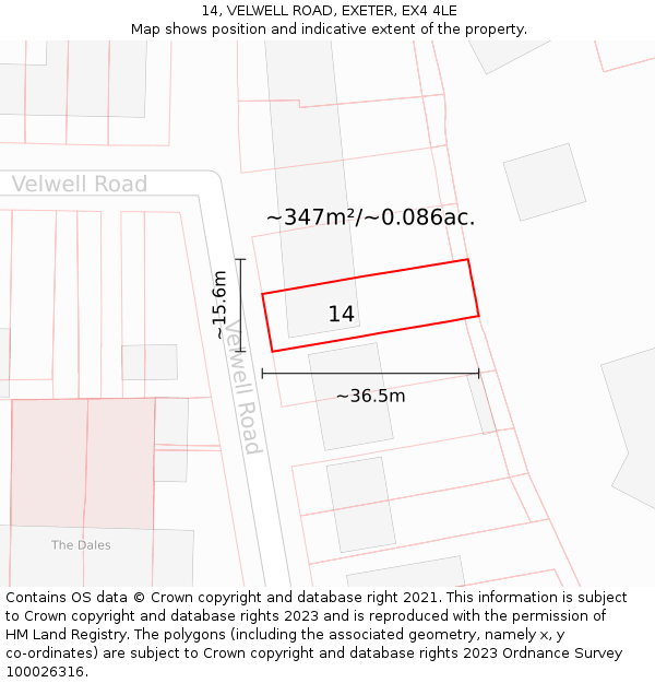 14, VELWELL ROAD, EXETER, EX4 4LE: Plot and title map