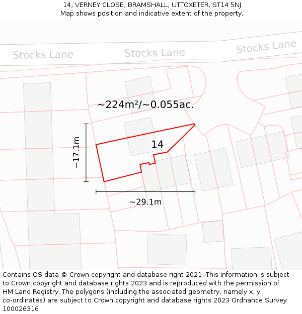 14, VERNEY CLOSE, BRAMSHALL, UTTOXETER, ST14 5NJ: Plot and title map
