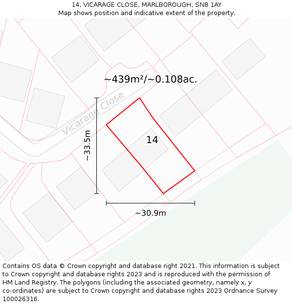 14, VICARAGE CLOSE, MARLBOROUGH, SN8 1AY: Plot and title map