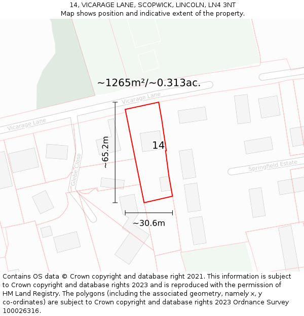 14, VICARAGE LANE, SCOPWICK, LINCOLN, LN4 3NT: Plot and title map