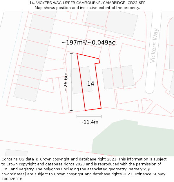 14, VICKERS WAY, UPPER CAMBOURNE, CAMBRIDGE, CB23 6EP: Plot and title map
