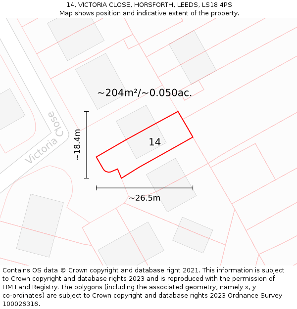 14, VICTORIA CLOSE, HORSFORTH, LEEDS, LS18 4PS: Plot and title map