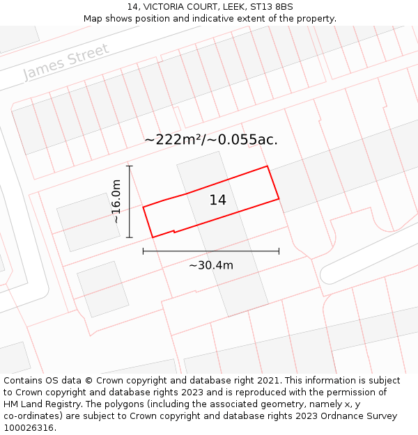 14, VICTORIA COURT, LEEK, ST13 8BS: Plot and title map