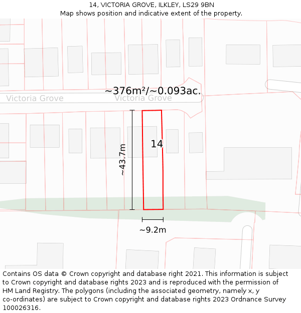 14, VICTORIA GROVE, ILKLEY, LS29 9BN: Plot and title map