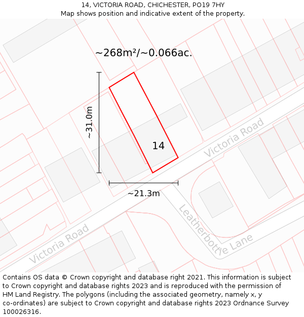 14, VICTORIA ROAD, CHICHESTER, PO19 7HY: Plot and title map
