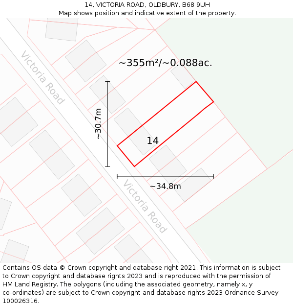14, VICTORIA ROAD, OLDBURY, B68 9UH: Plot and title map